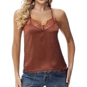 Frye Women's Brown Satin Lace Racerback Tank Size M MINOR FLAW NWT
